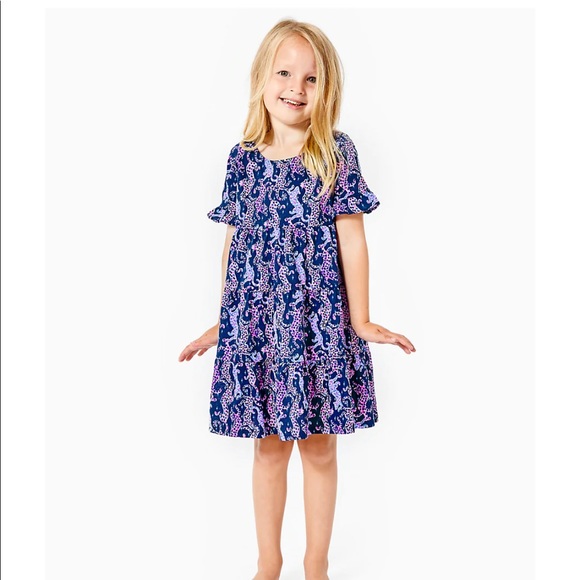 NWT Lilly Pulitzer Girl's Mini Jodee Dress Oyster Bay Navy On The Catwalk - Picture 3 of 6